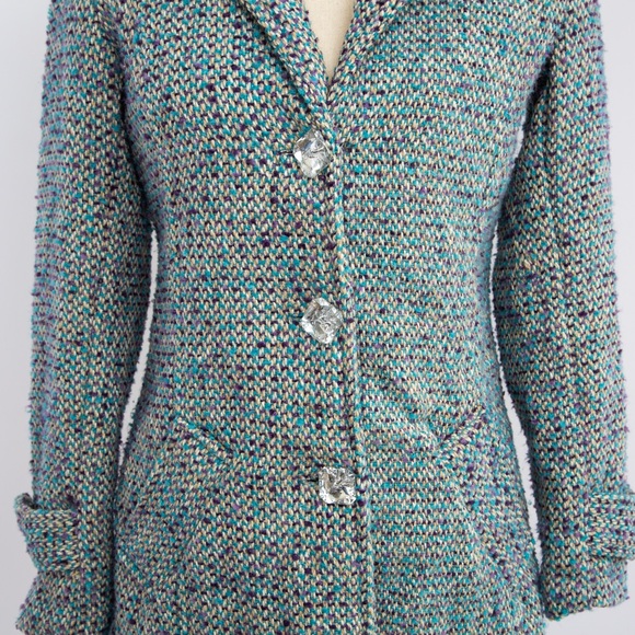 Wet Seal tweed structured fit jacket with large clear rhinestone buttons size S - Picture 3 of 12